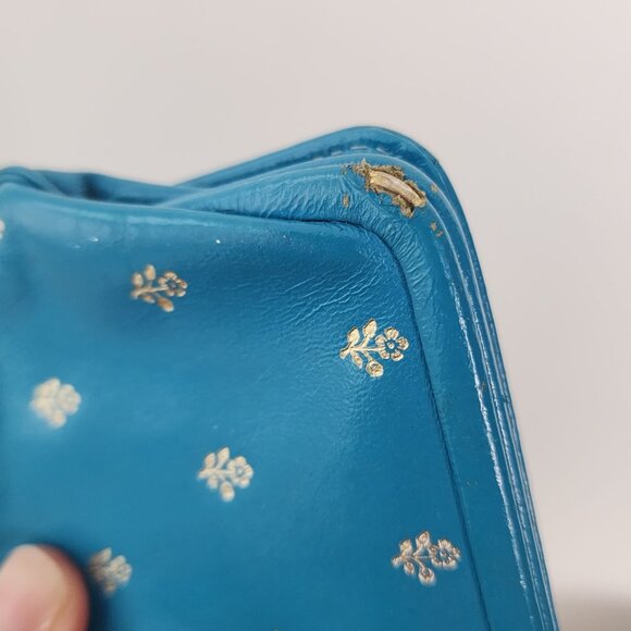 VTG Spring Lot Blue Tam Matching Scarf & Italian Leather Clutch Wallet Floral - Picture 15 of 15